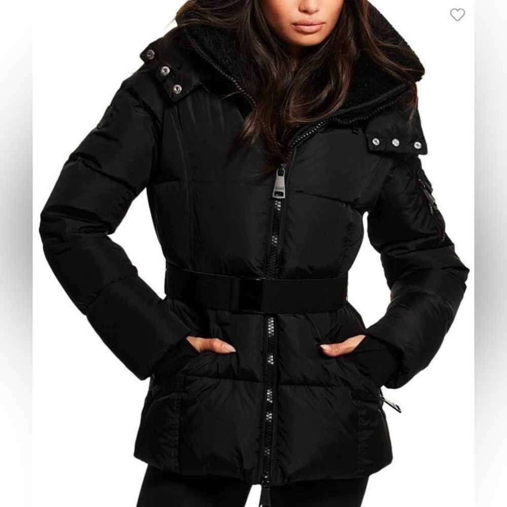 SAM. Liv Belted Hooded
Puffer Coat Jacket COLOR Matte Black/Black Sz Medium